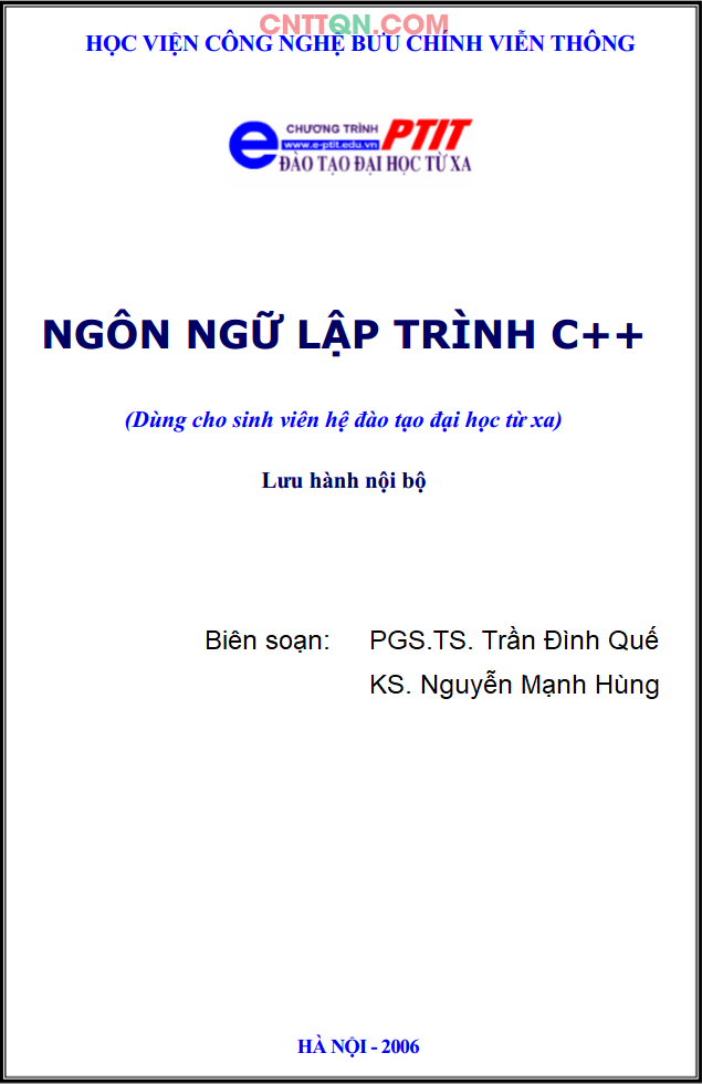 [PDF] Giáo Trình Ngôn Ngữ Lập Trình C++ - Đào tạo từ xa PTIT