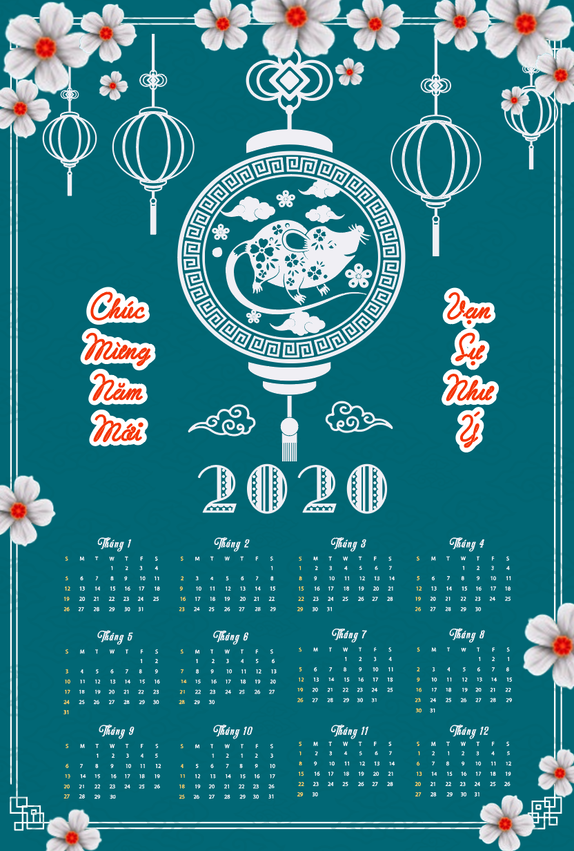 Chia sẻ Mẫu lịch năm mới 2020 - happy new year file AI