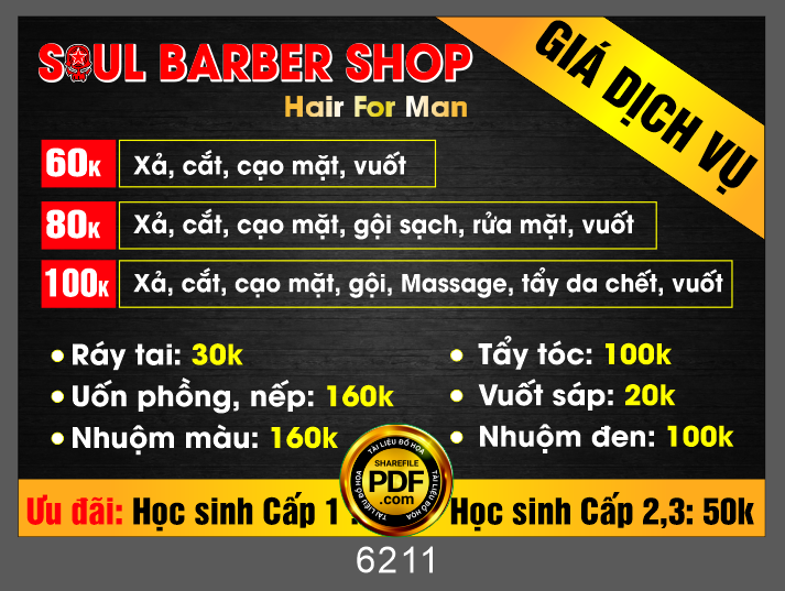 Menu Soul barbershop chuyên tóc nam file corel